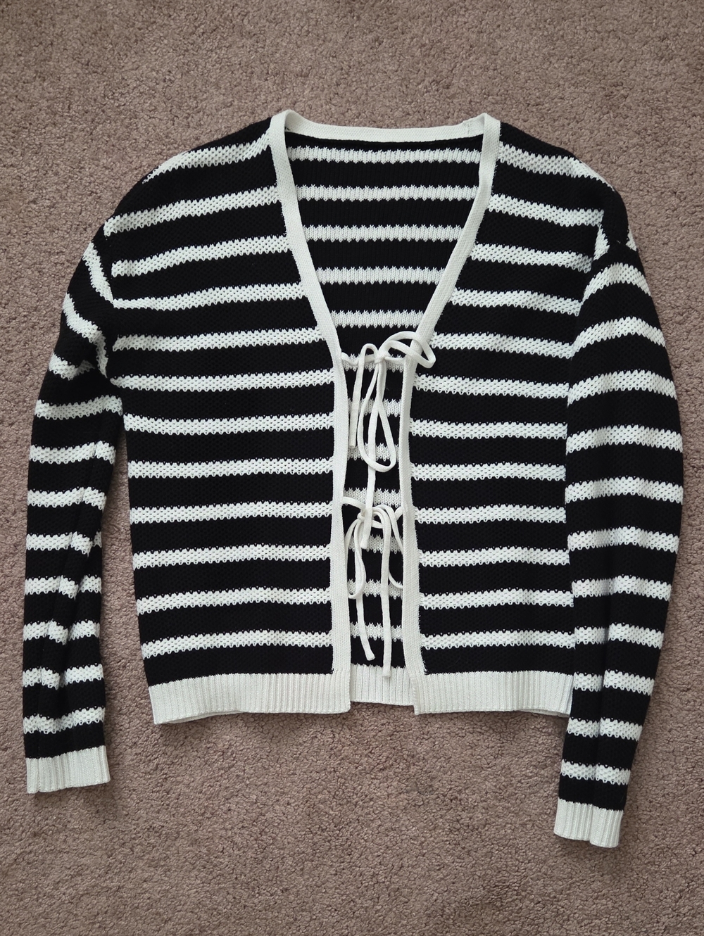 *Like New* Amazon Black and White Striped Tie-Front Cardigan